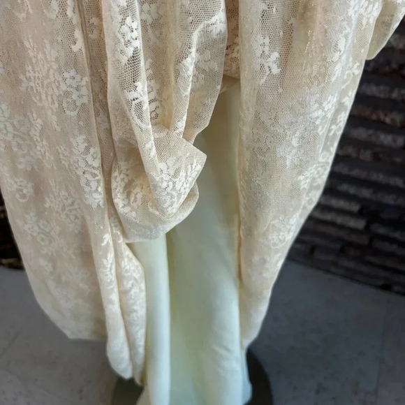 Vintage 80s Cream Lace High Neck Union Made Wedding Formal Maxi Dress - Picture 6 of 9